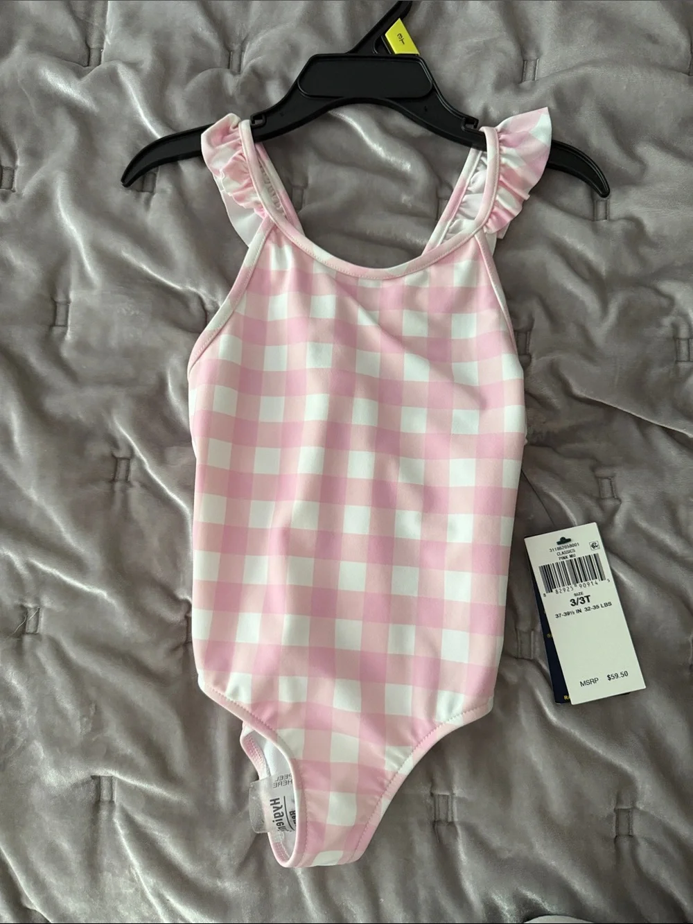 Polo by Ralph Lauren Pink and White Gingham Kids One-Piece Swimsuit